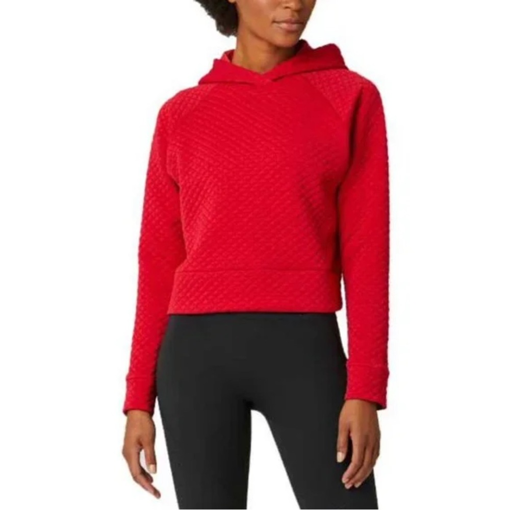 New Balance Women's Quilted Red Heat Cropped Hoodie Sweater Sizeā L